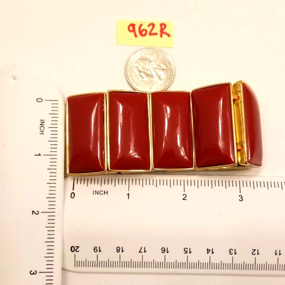 ✅Red Carnelian Inlay Stretch Reversible Cuff Bracelet Gold Ornate Hand Crafted❣ - Picture 10 of 13